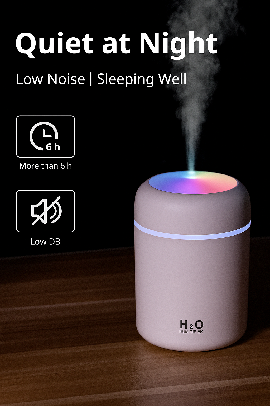 Humidifier H2O Ultrasonic Aroma Diffuser with LED Lights & Cool Mist