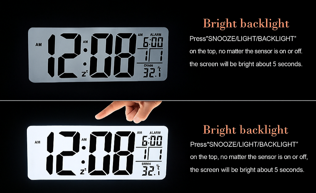 Smart Digital Alarm Clock with Sensor & Temperature Display