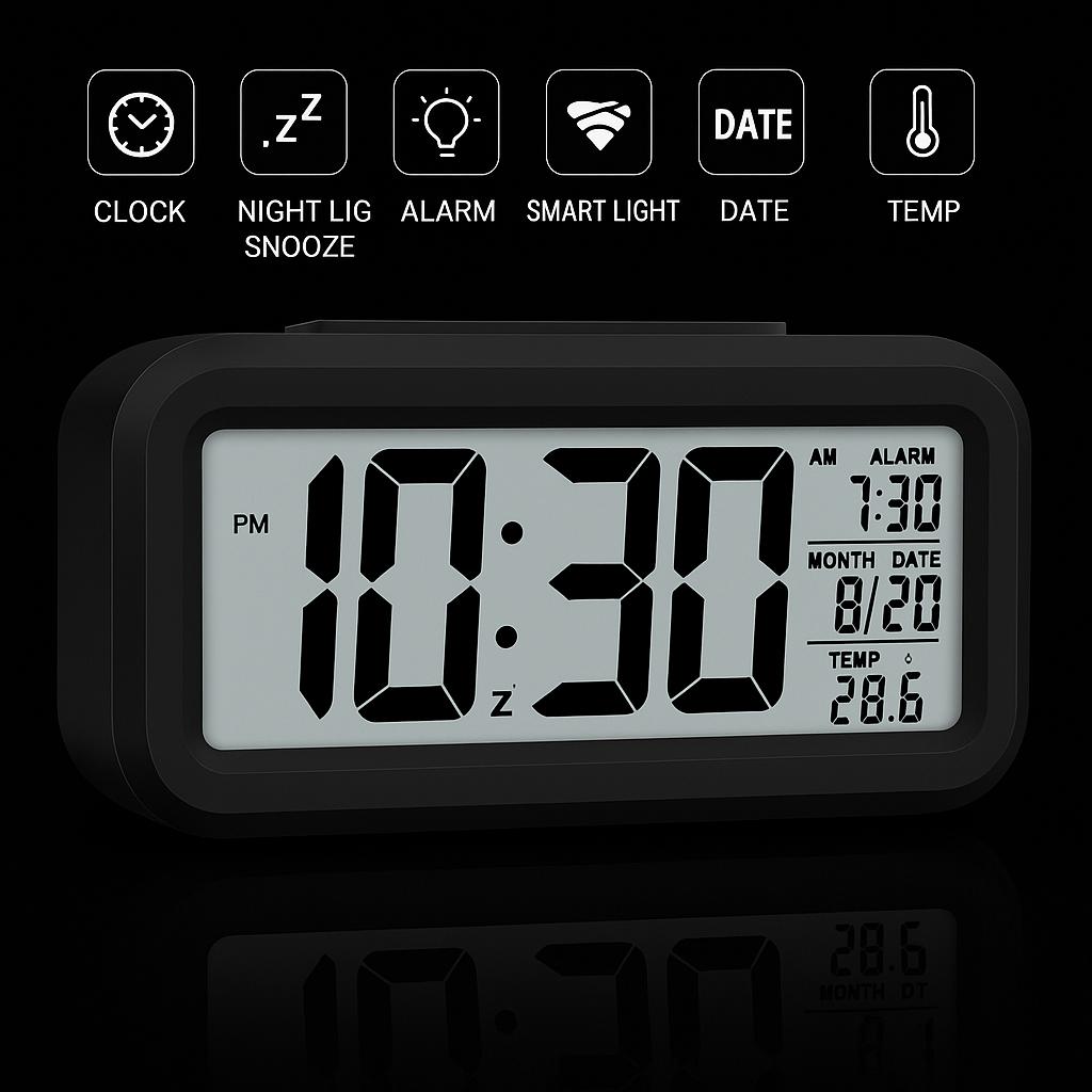Smart Digital Alarm Clock with Sensor & Temperature Display