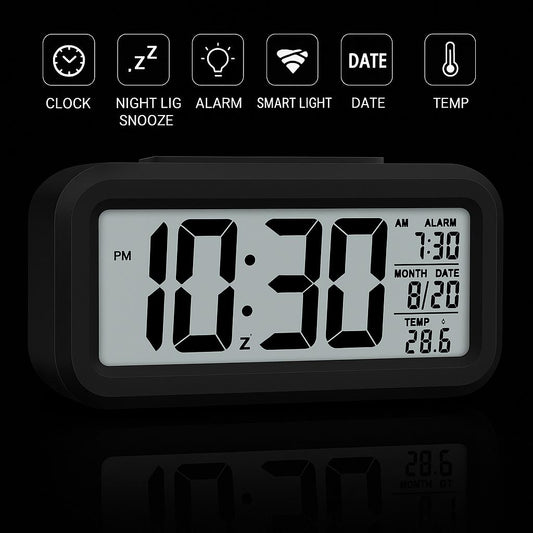 Smart Digital Alarm Clock with Sensor & Temperature Display