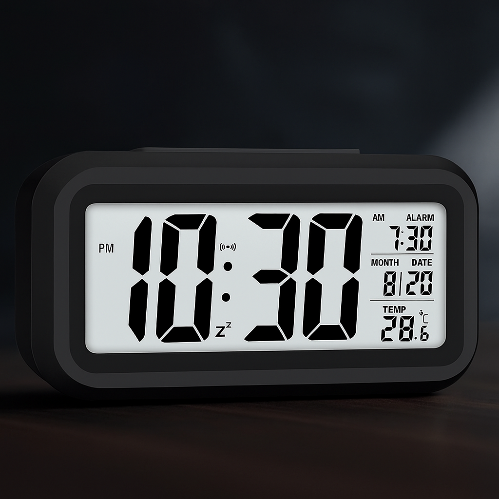 Smart Digital Alarm Clock with Sensor & Temperature Display