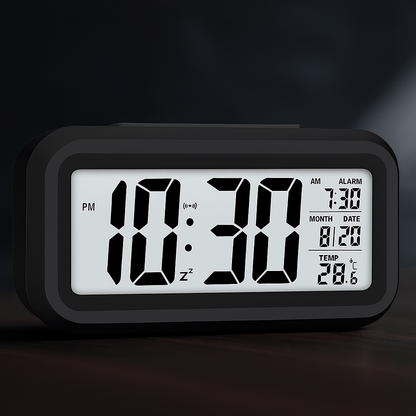 Smart Digital Alarm Clock with Sensor & Temperature Display