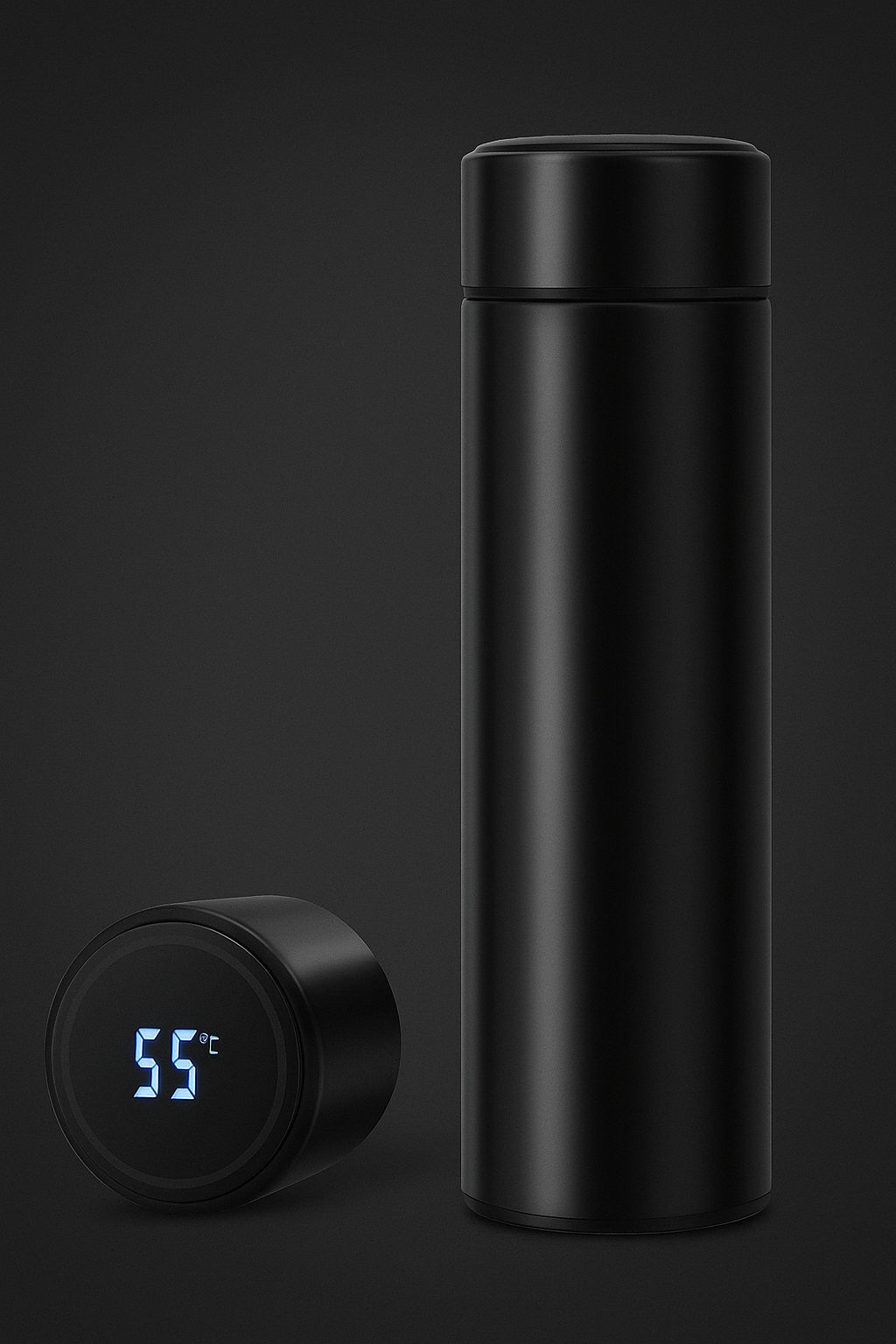 Stainless Steel Water Bottle With Led Temperature Display, Double Wall Vacuum Insulated Water Bottle (Pure Black), 500 ML