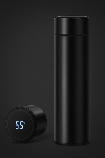 Stainless Steel Water Bottle With Led Temperature Display, Double Wall Vacuum Insulated Water Bottle (Pure Black), 500 ML